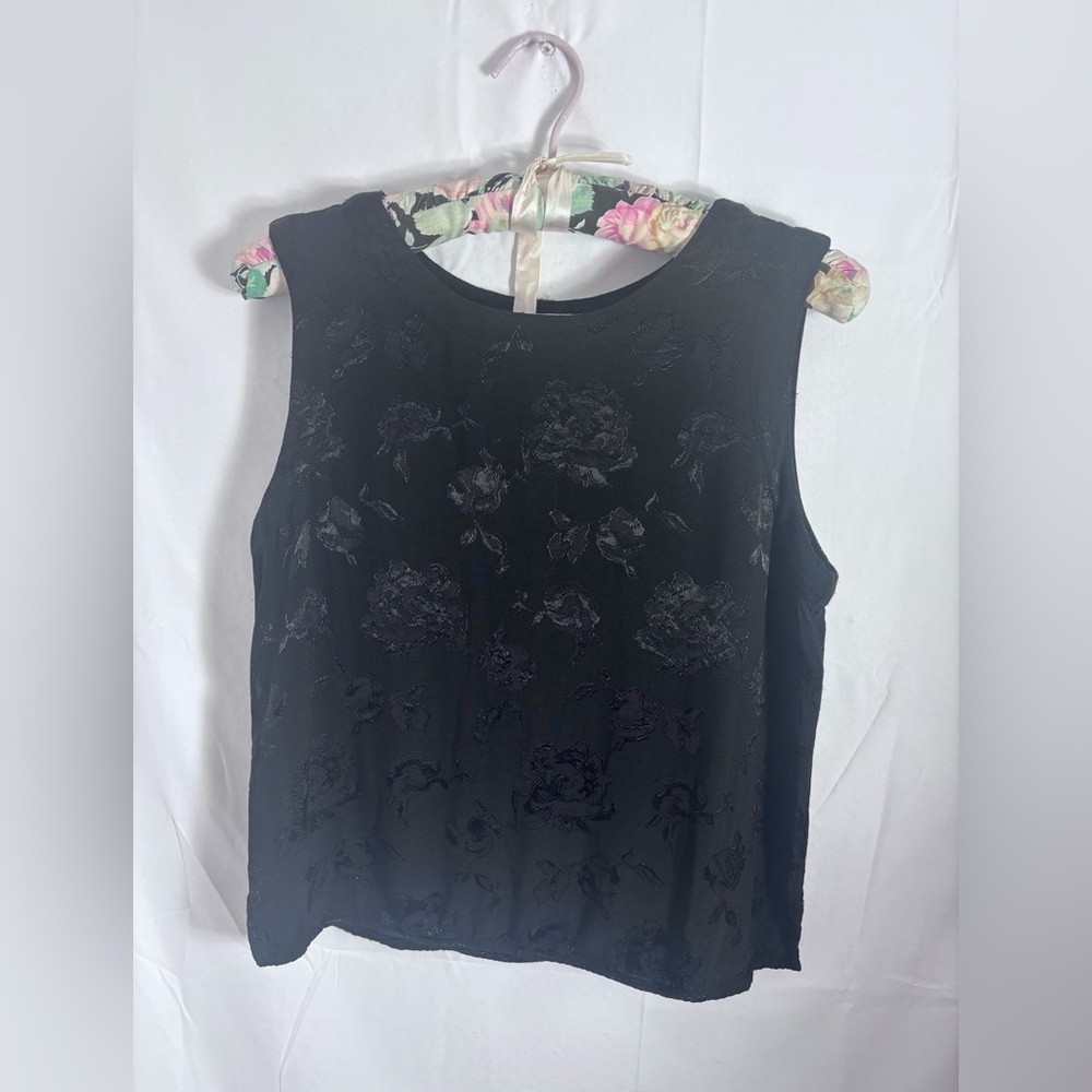 VTG Sleeveless Black Textured Rose Fairy Grunge Women's Romantic Goth Top Size S